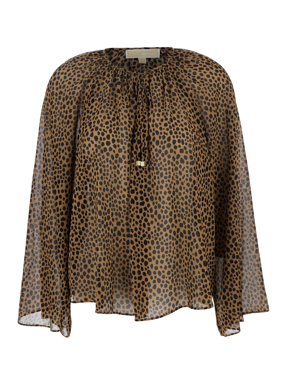 Brown Blouse With All-over Leopard Print In Tech Fabric Blend Woman