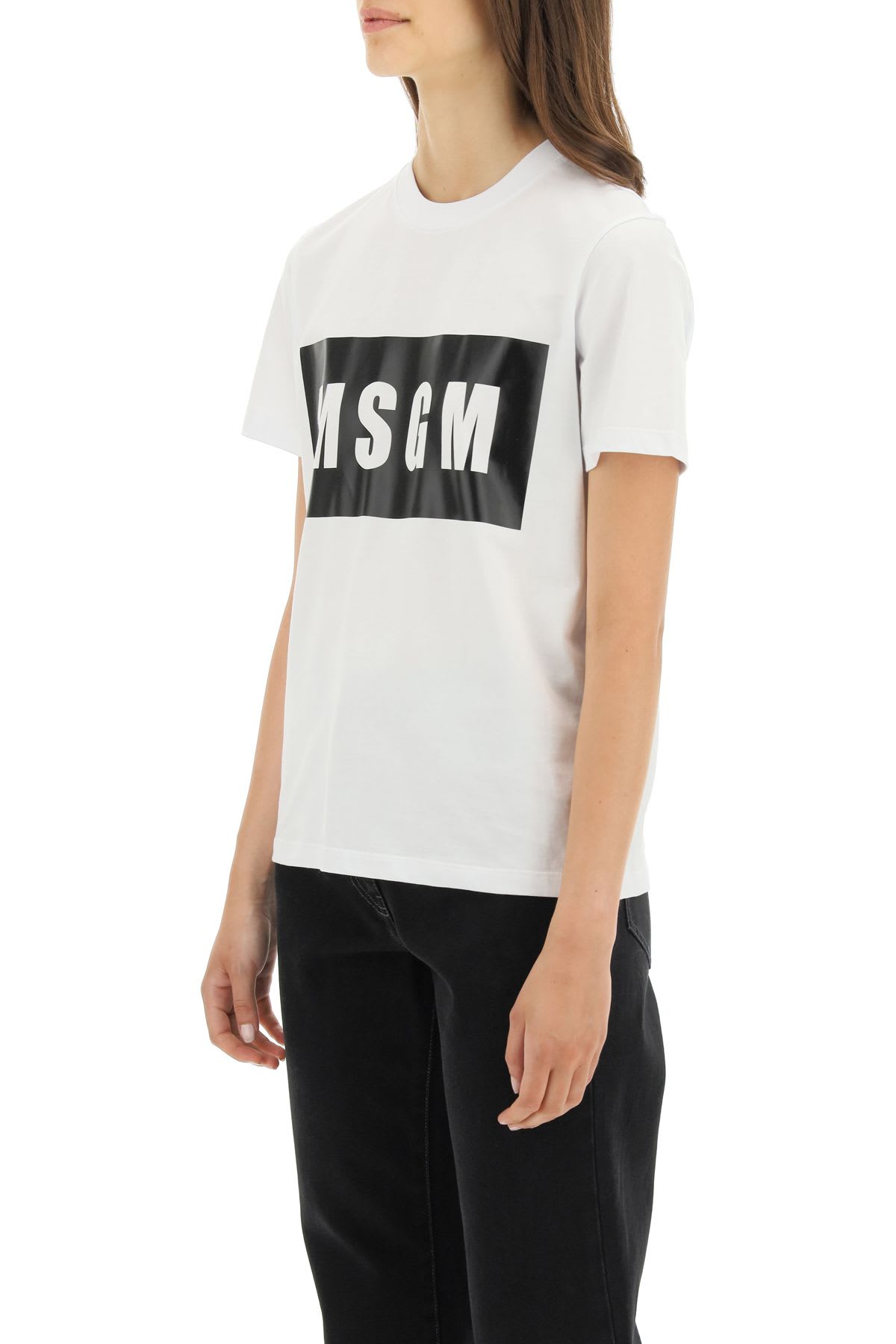 Msgm Logo Print Crewneck T-shirt In Optical White (white)