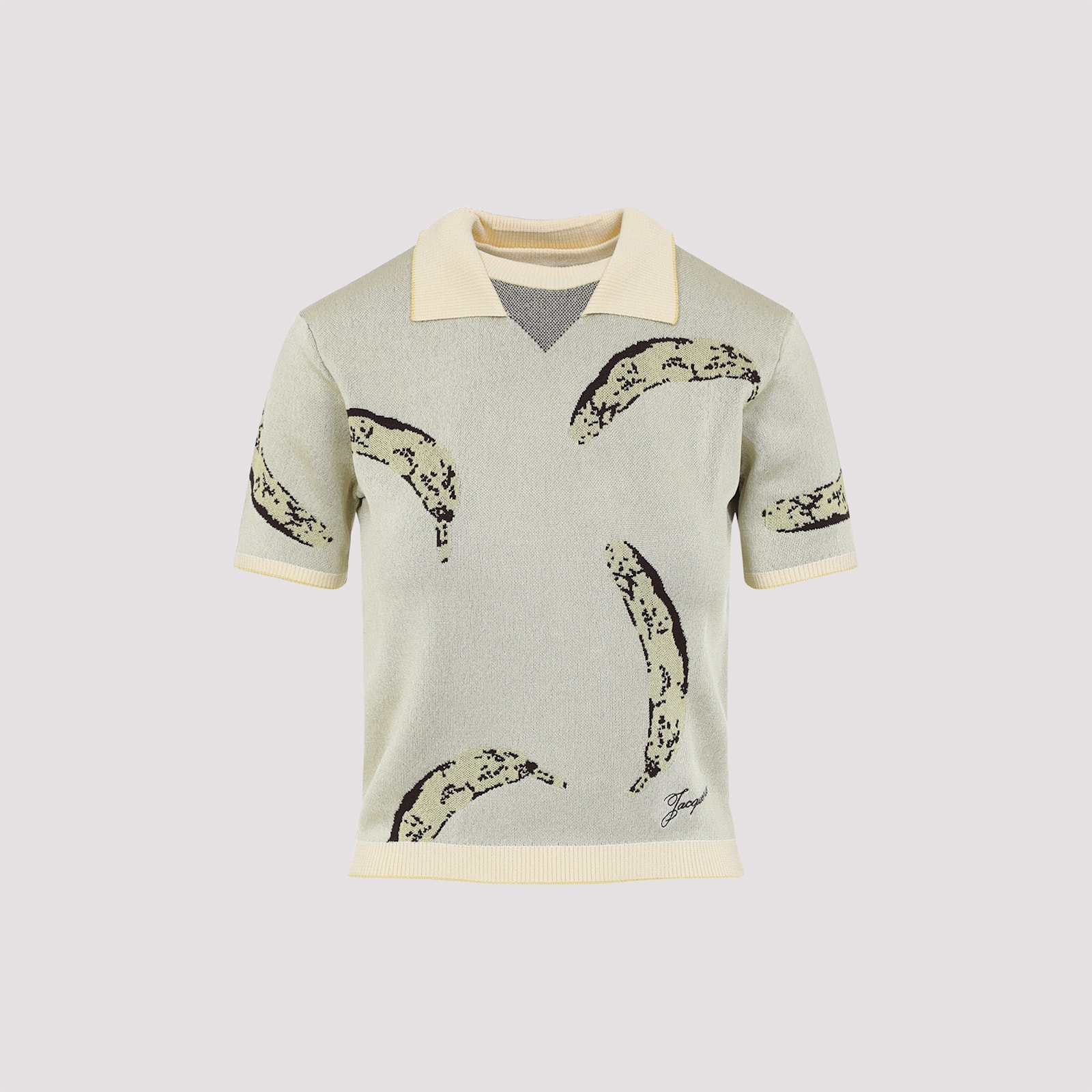 Jacquemus Womens Banana Jacquard Yellow The Marino Banana-print Woven-knitted Polo Top