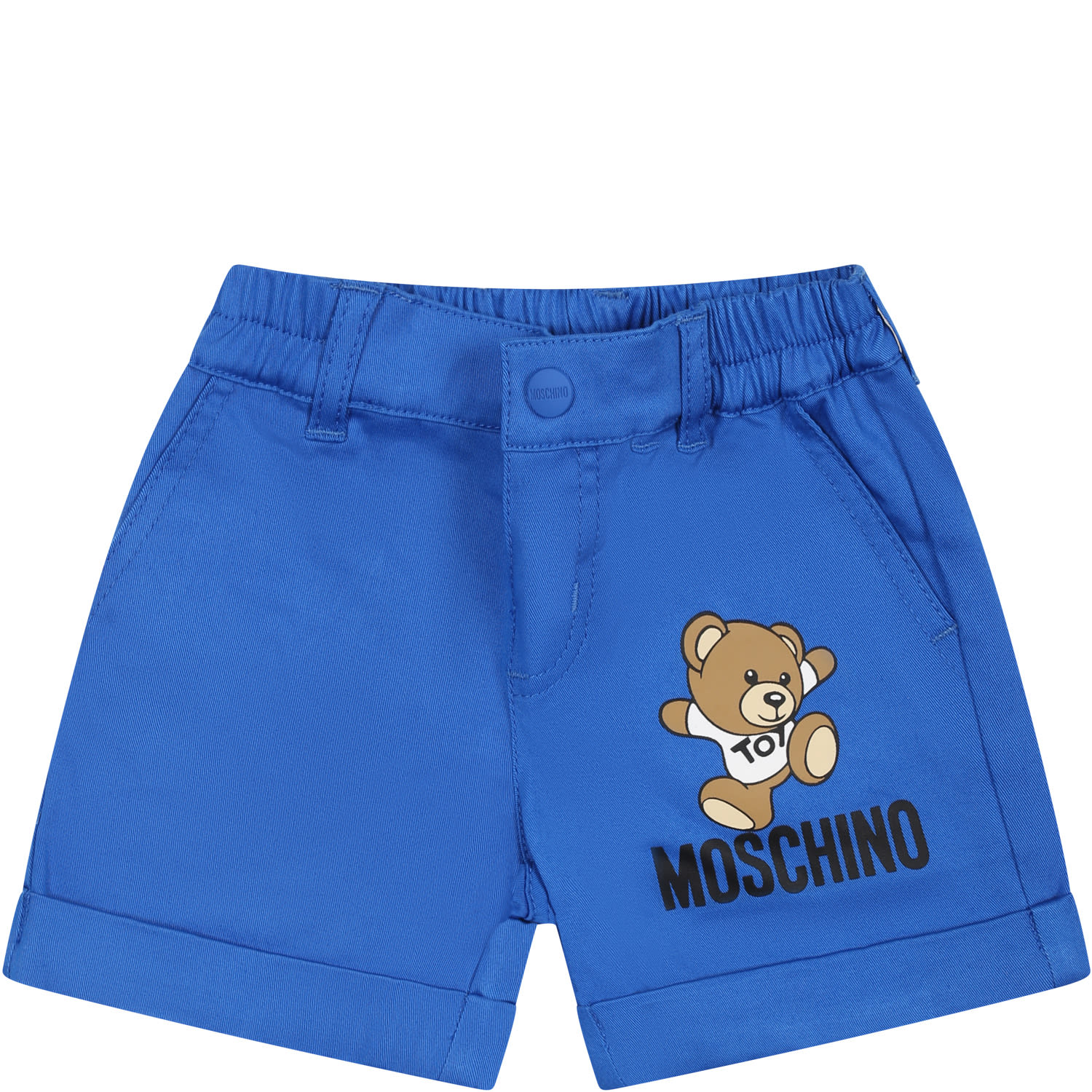 Moschino Light Blue Shorts For Babies With Teddy Bear And Logo