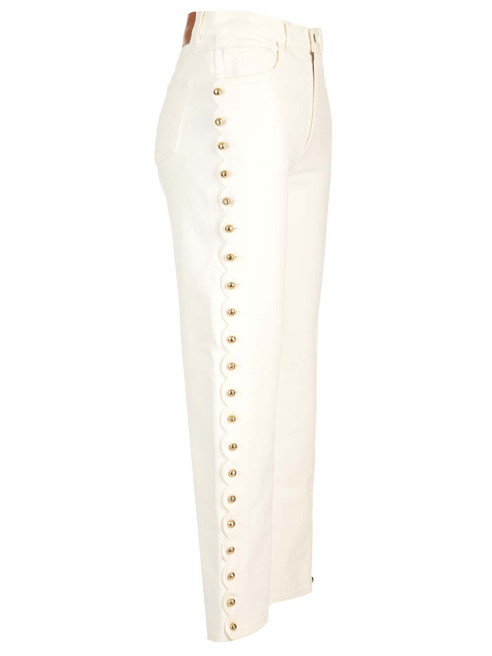 Shop Chloé Cropped Jeans With Embellished Profile In White