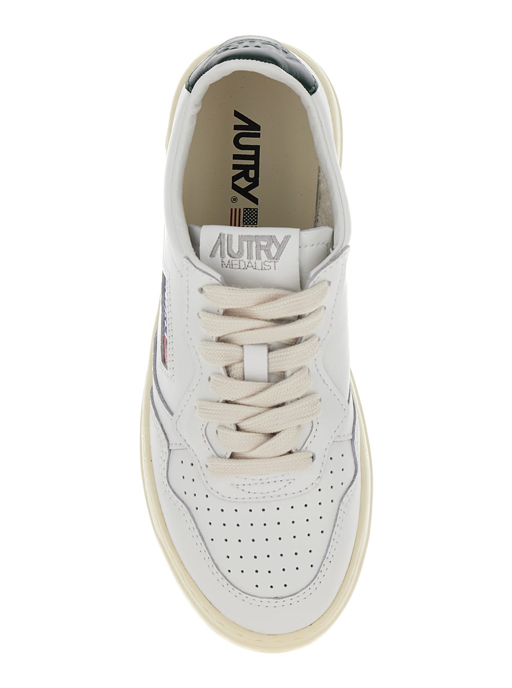 Shop Autry Medalist White Low Top Sneakers With Contrasting Heel Tab In Leather Woman In Green