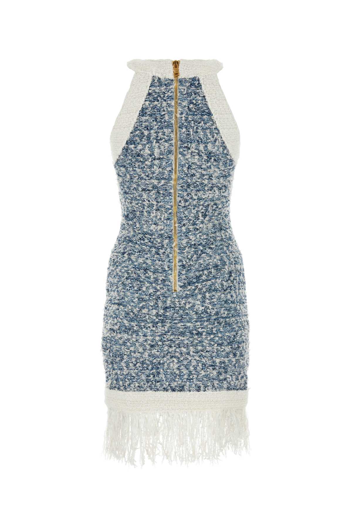 Balmain Light-blue Tweed Dress In Sljbleupâleblanc