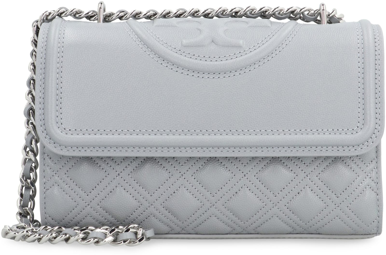 Shop Tory Burch Fleming Quilted Leather Shoulder Bag In Grey