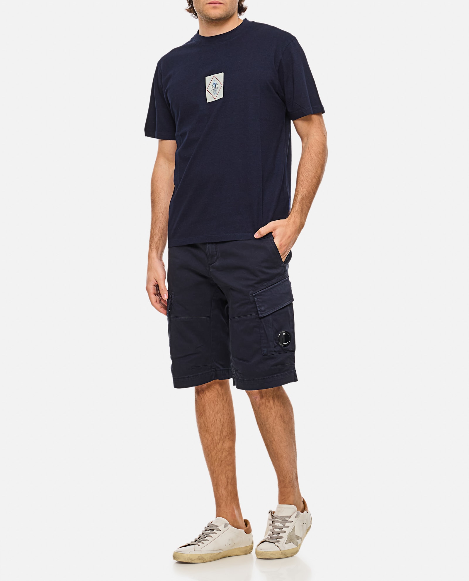 C.p. Company Sateen Stretch Cargo Shorts In Blue