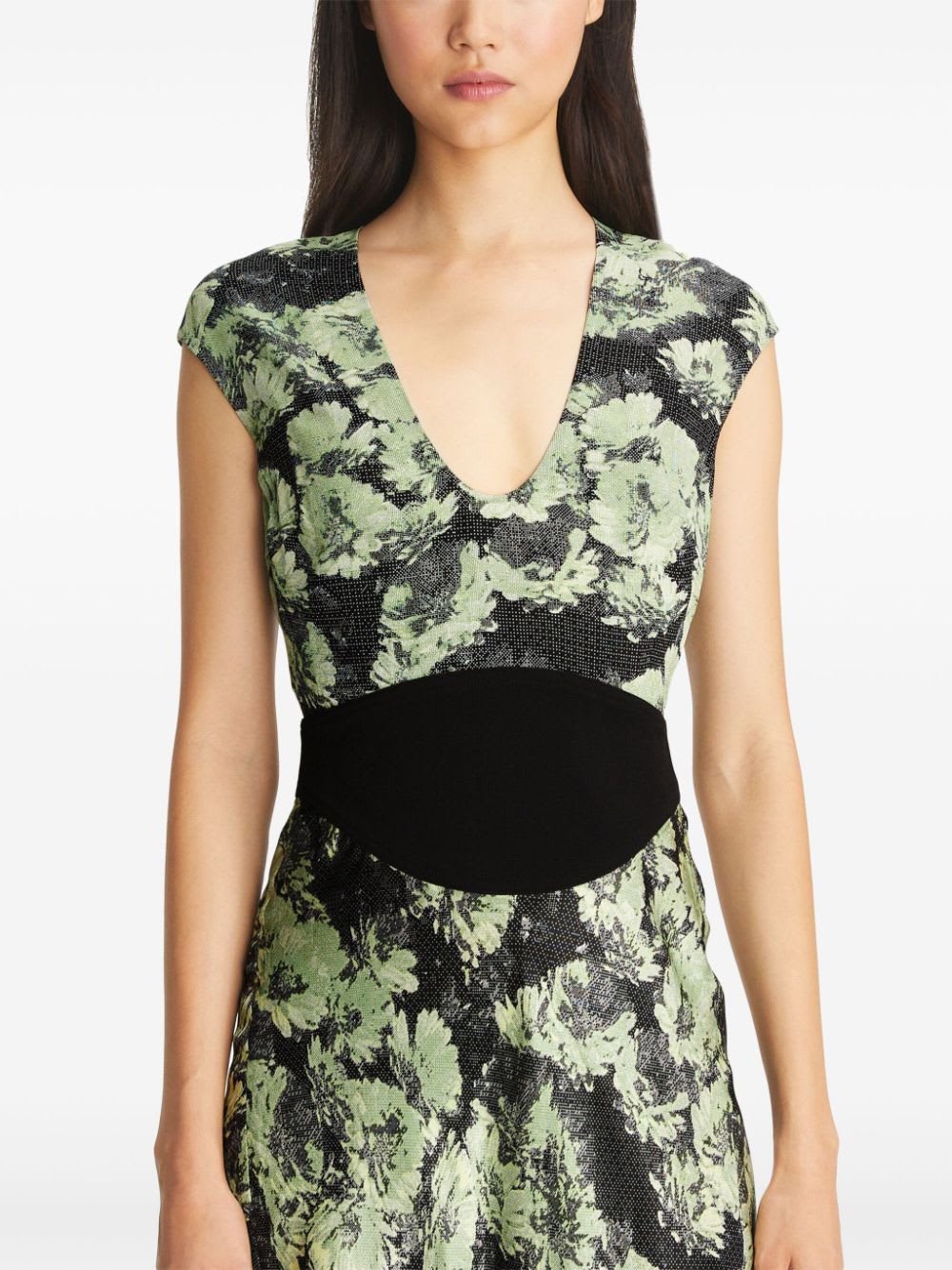 Tory Burch Floral Pattern Midi Dress With Cap Sleeves In Green