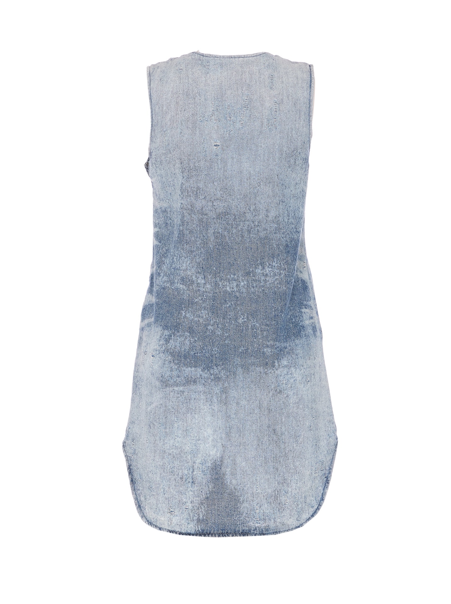 Diesel Sleeveless V-neck Distressed Denim Dress In Blue