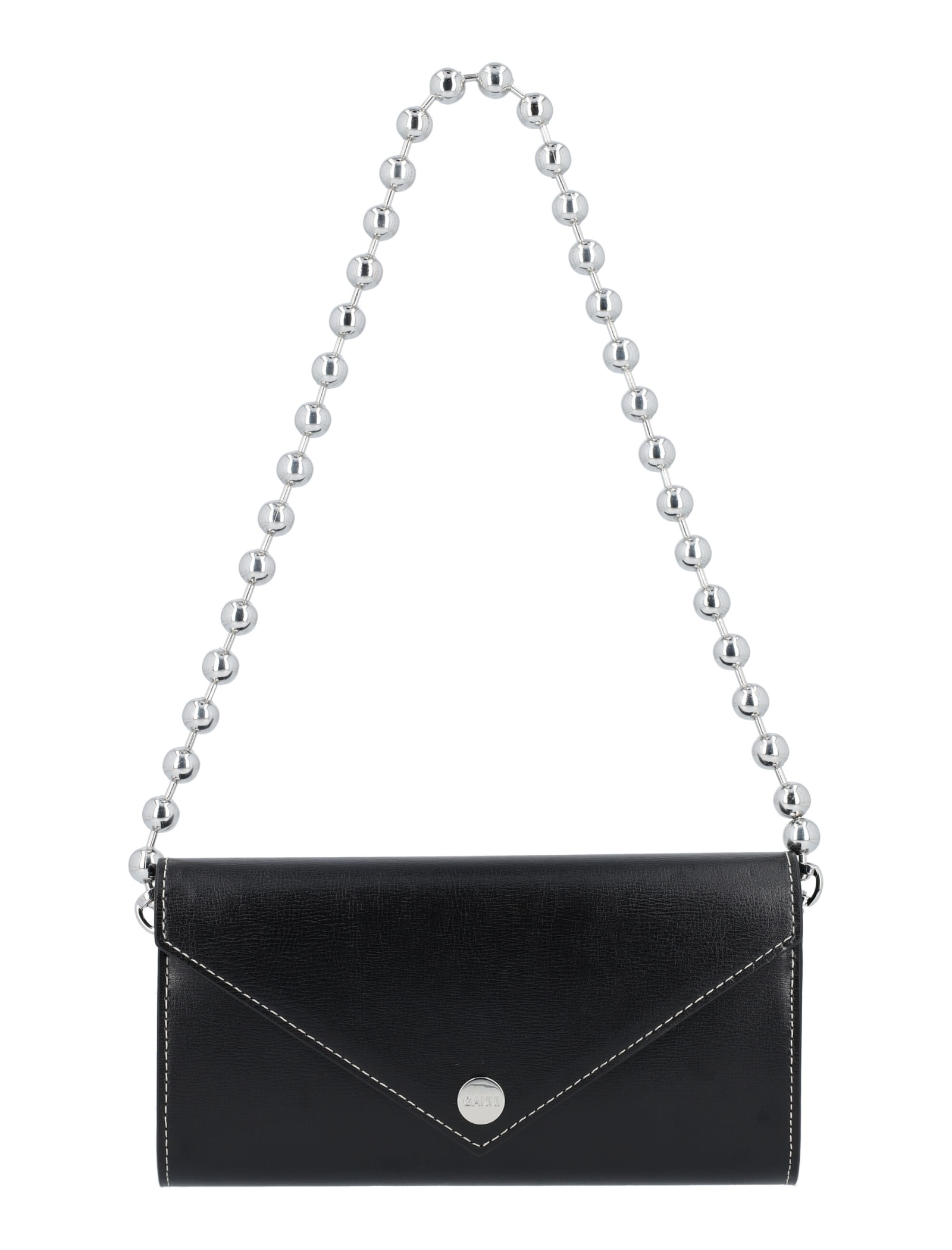 Ganni Black Recycled Leather Chain Wallet