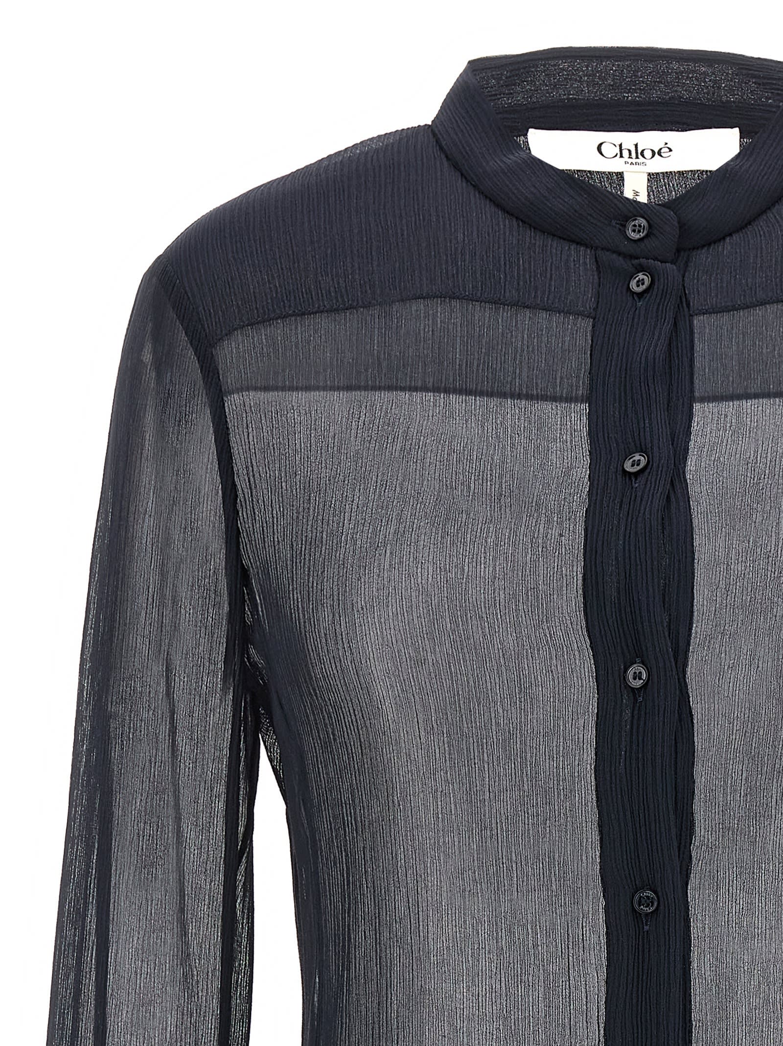 Shop Chloé Pleated Silk Shirt In Q Graphite Blue