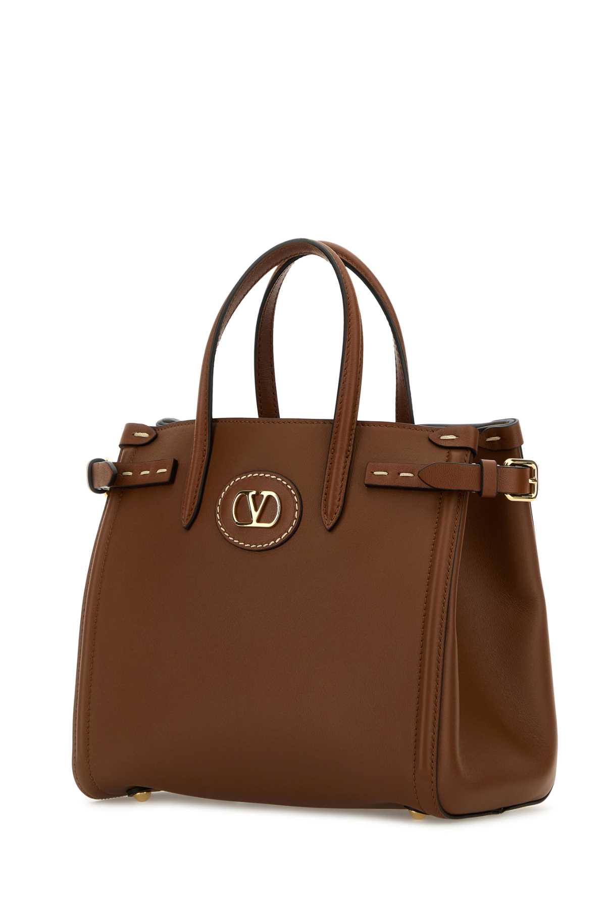 Valentino Garavani Tobacco Leather Small Antibes Tote Bag In Brown
