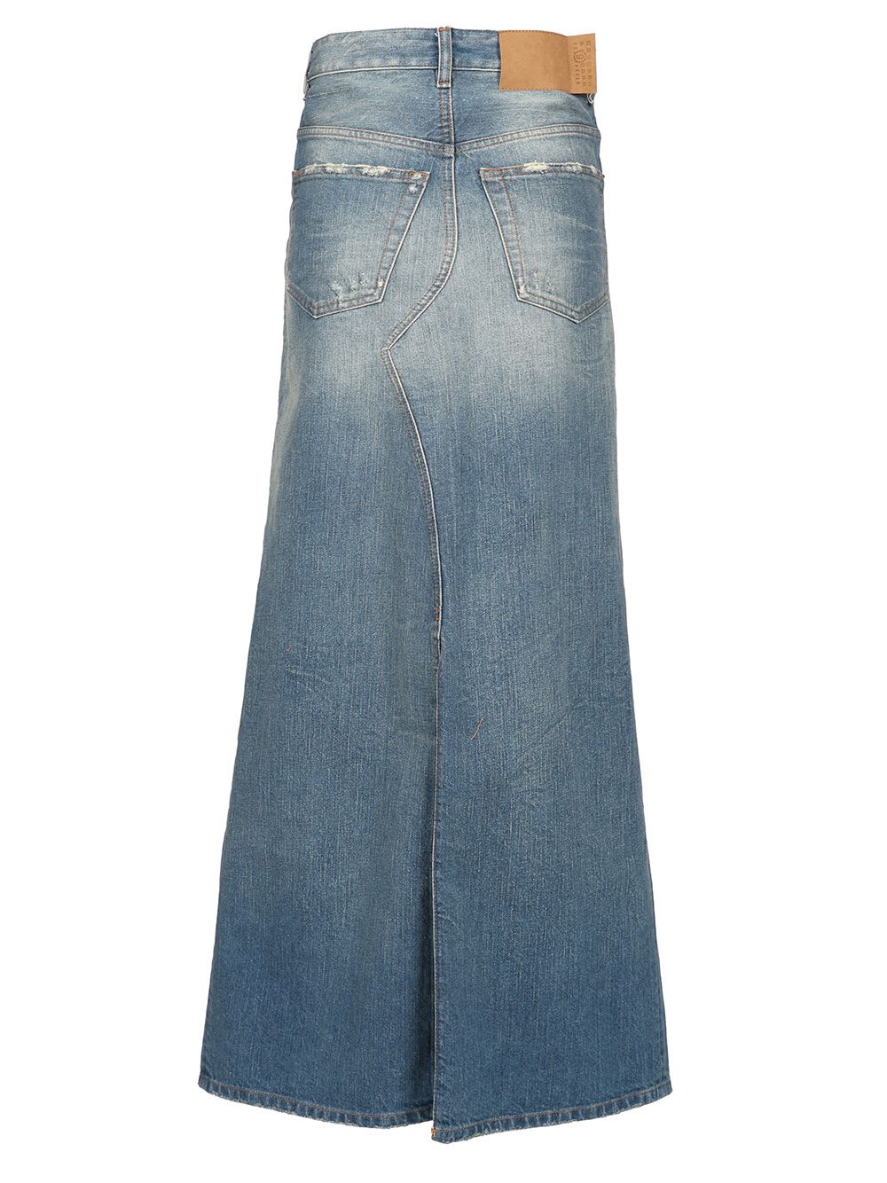 Shop Mm6 Maison Margiela Stonewashed Blue Denim Midi Skirt In Light Blue