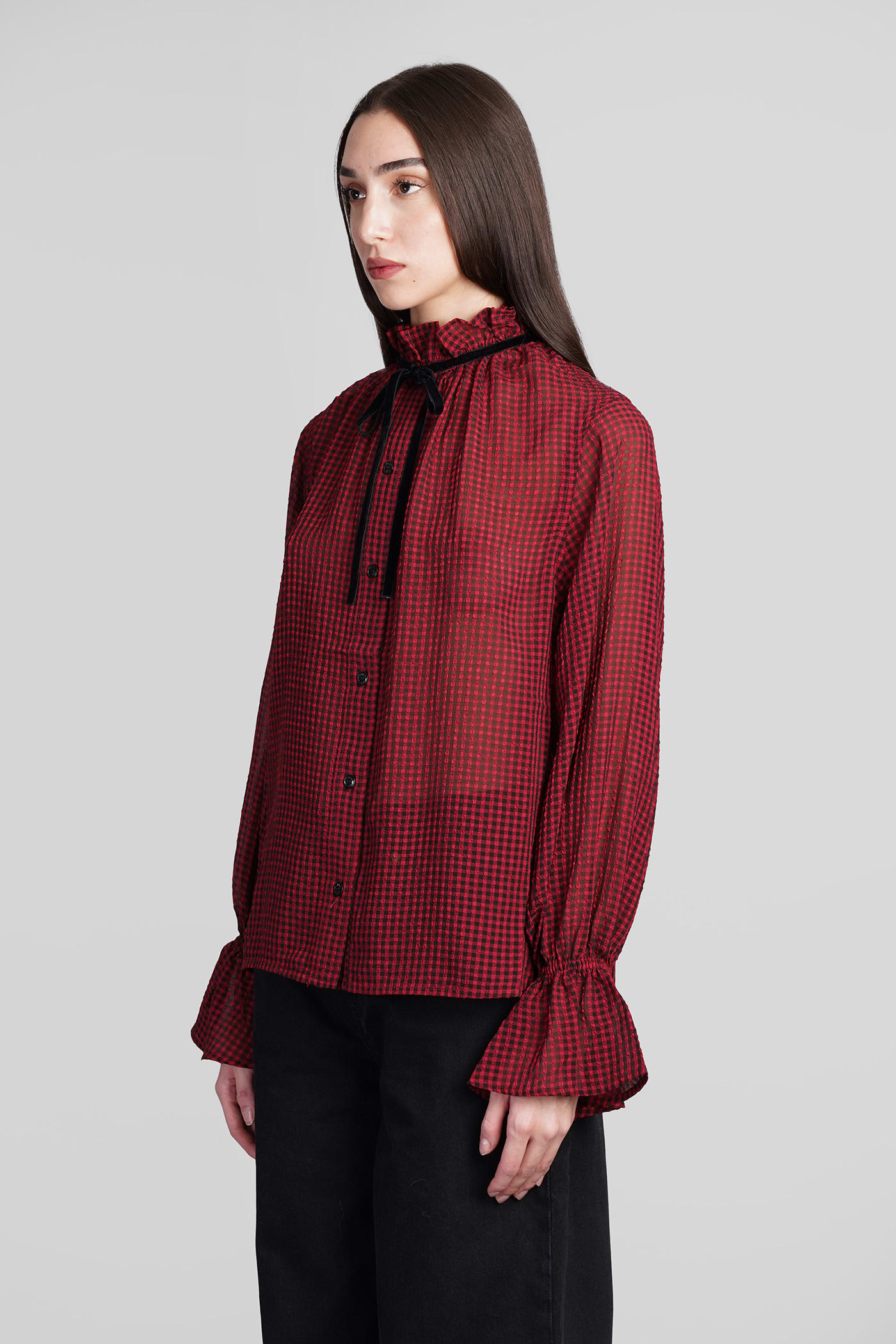 Shop Ganni Shirt In Red Polyester