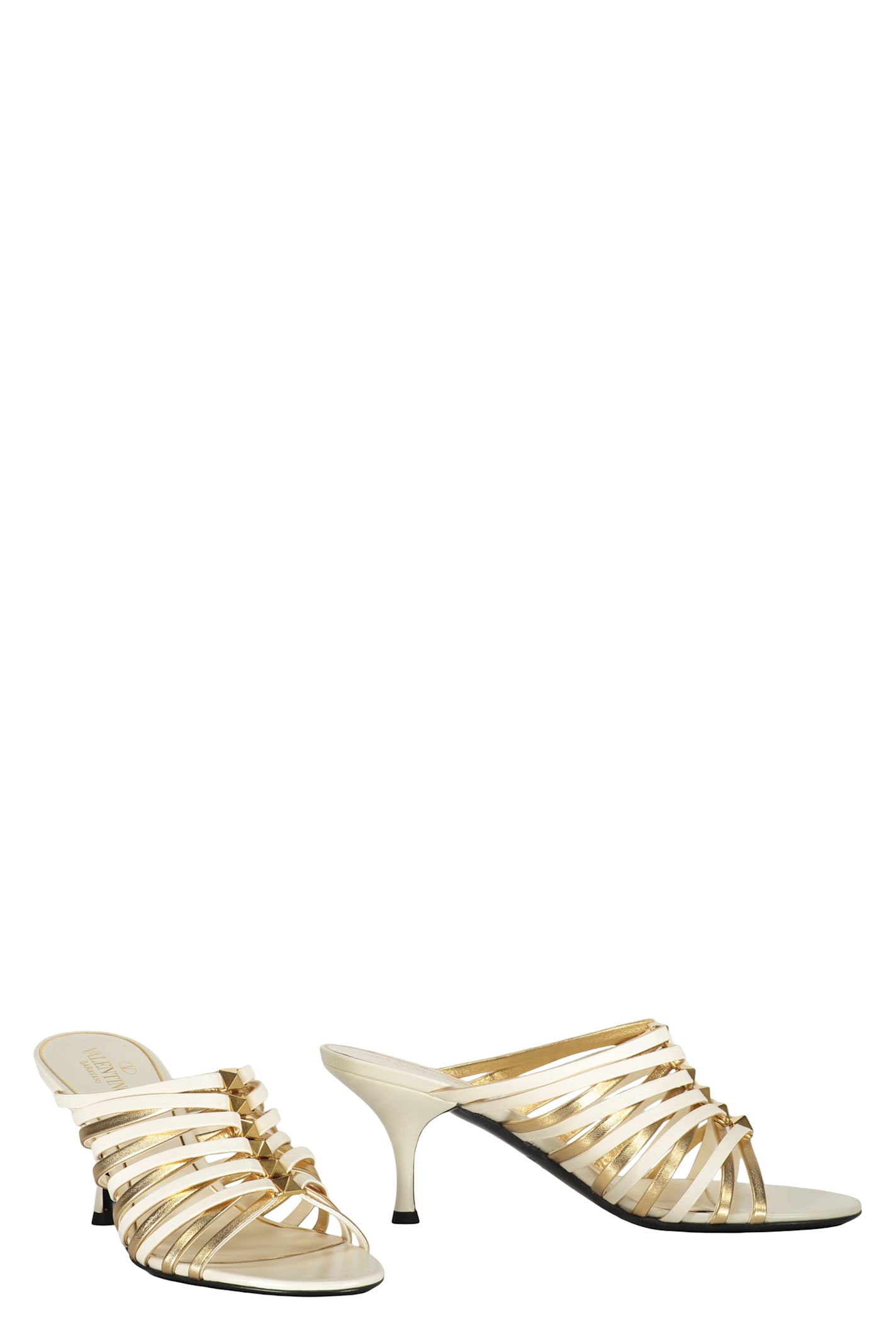 Valentino Rockstud Strappy Leather Mule In Ivory