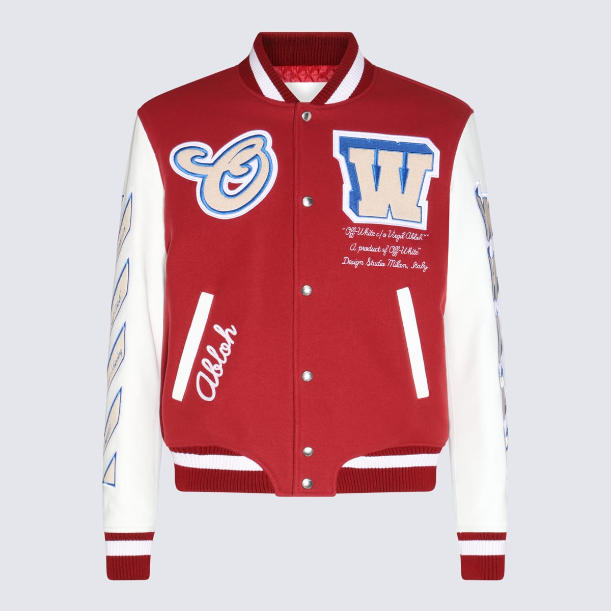 Off-white Multicolour Leather On The Go Varsity Down Jacket In Red