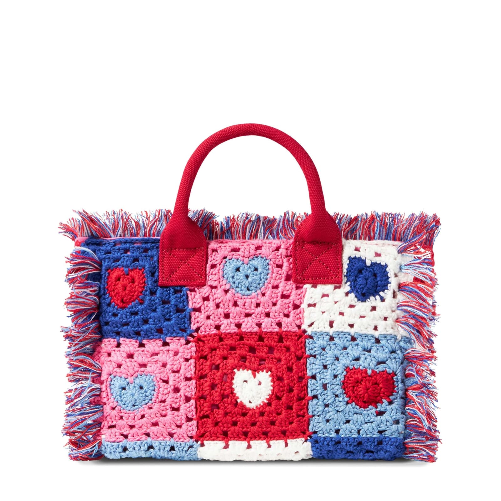 Shop Mc2 Saint Barth Colette Handbag With Crochet Heart Patches In Red