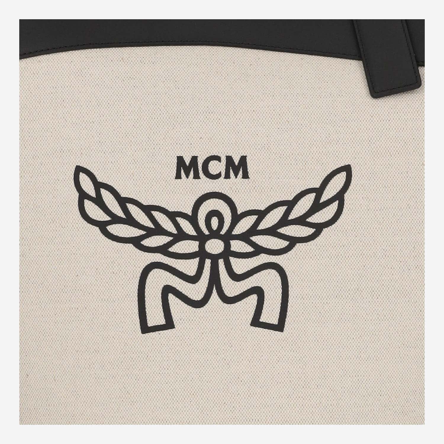 Mcm Cotton Canvas And Leather Himmel Shoulder Bag In Black