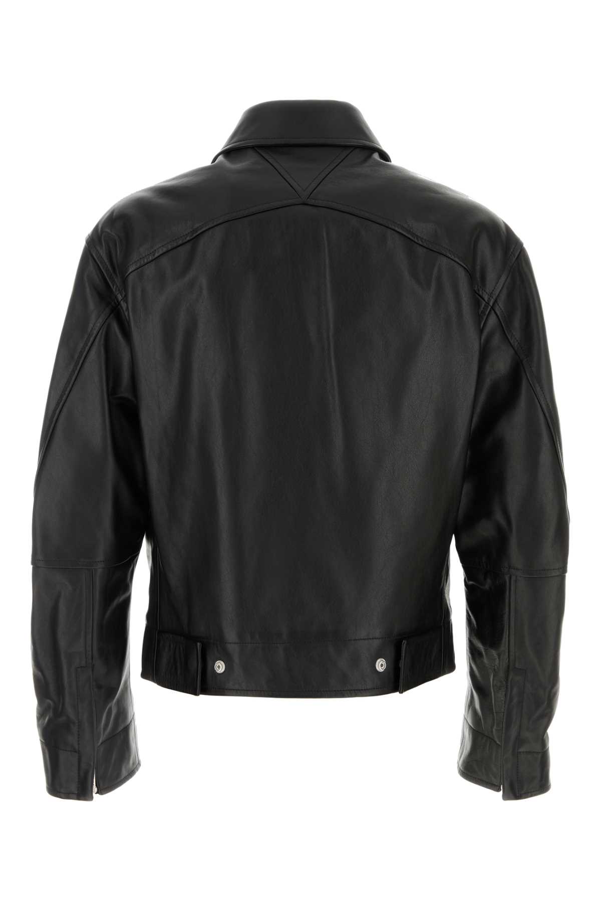 Shop Bottega Veneta Black Leather Jacket