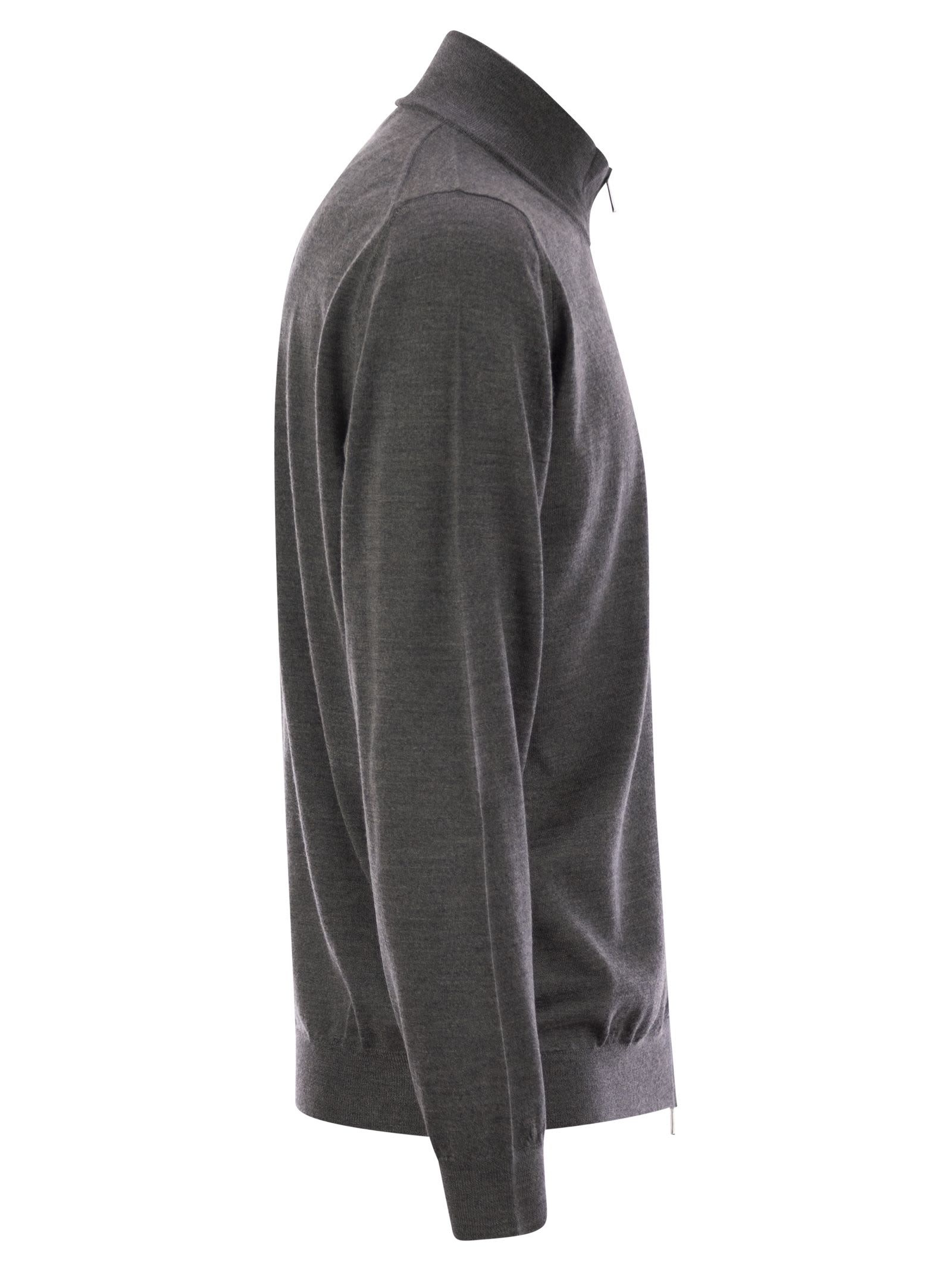Fedeli Favonio - Virgin Wool Sweater With Full Zipper In Grey