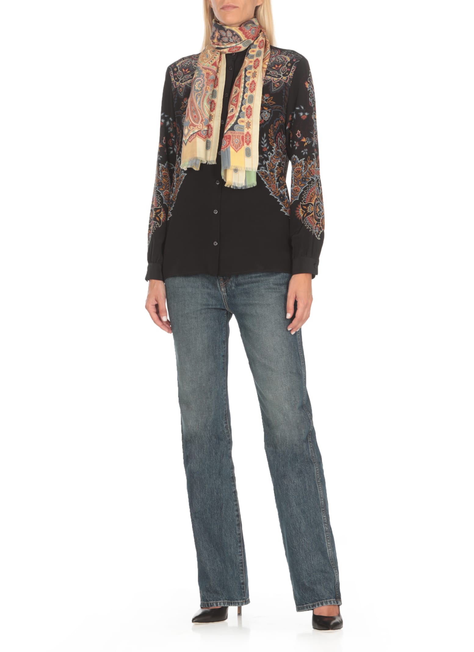 Shop Etro Shawl With Paisley Print In Multicolour