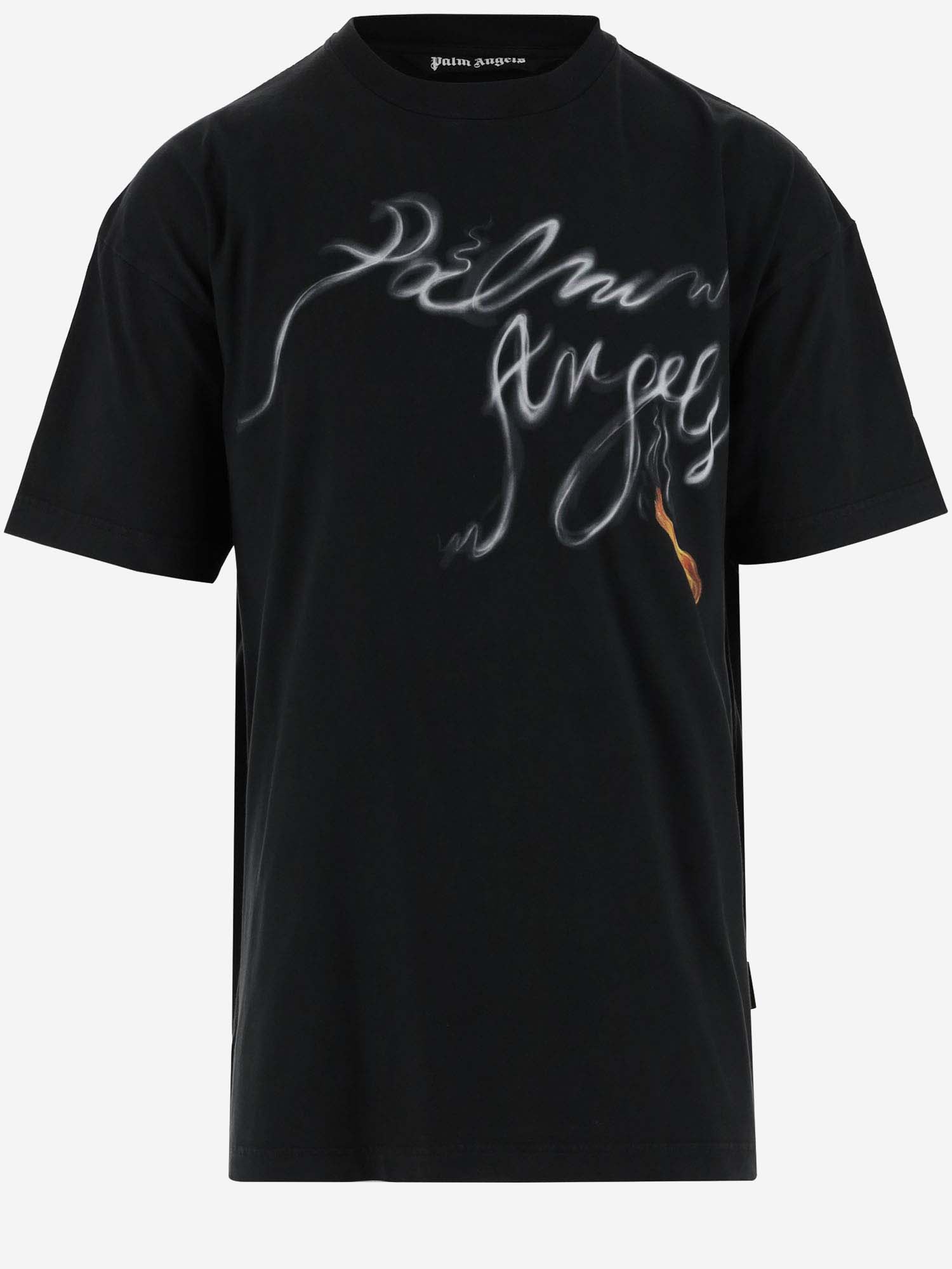 Shop Palm Angels Cotton T-shirt With Logo In Black