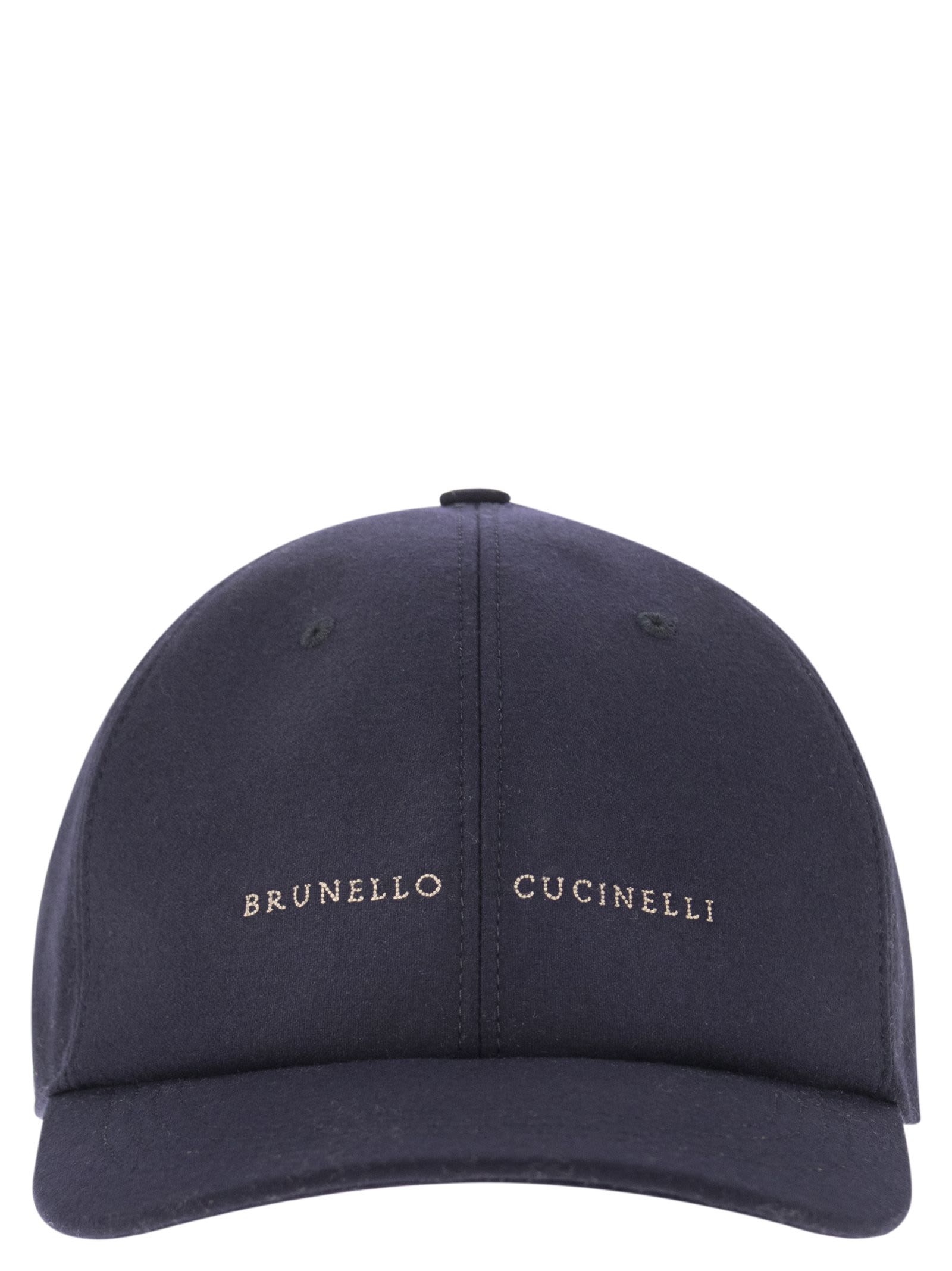 BRUNELLO CUCINELLI CASHMERE AND SILK BASEBALL CAP WITH EMBROIDERY
