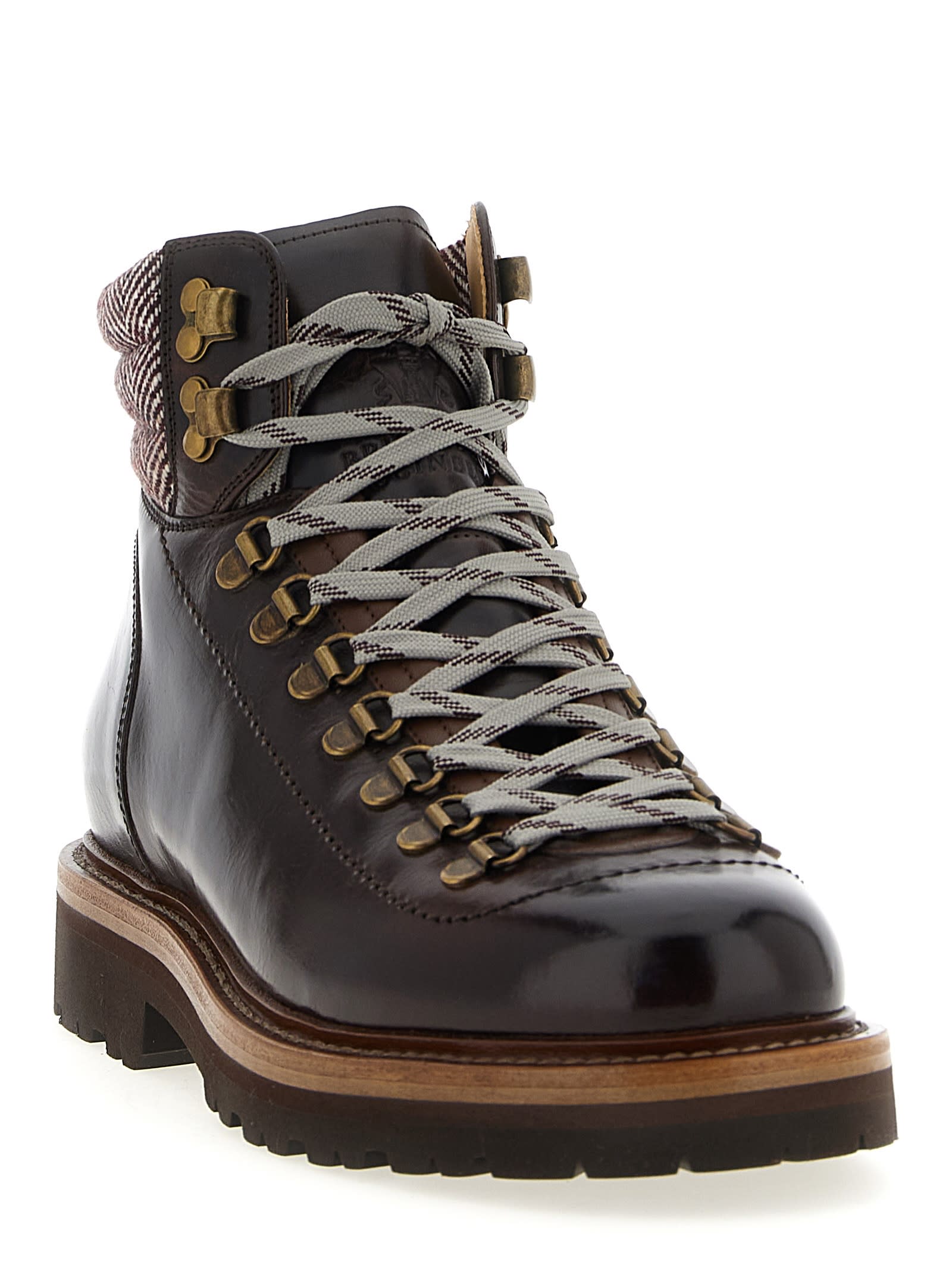 Brunello Cucinelli Herringbone Insert Ankle Boots In Brown