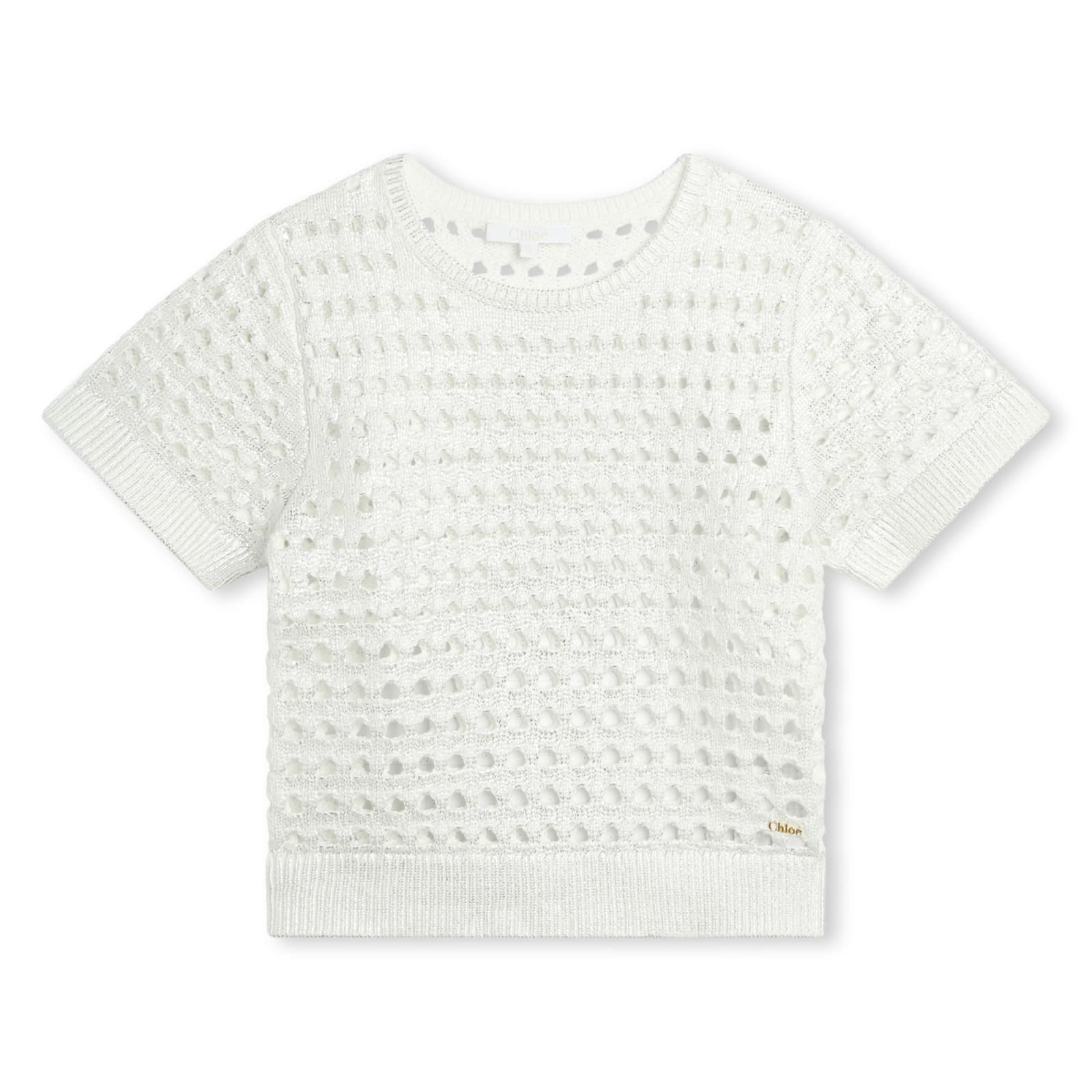 Shop Chloé Lamé Perforated T-shirt In White