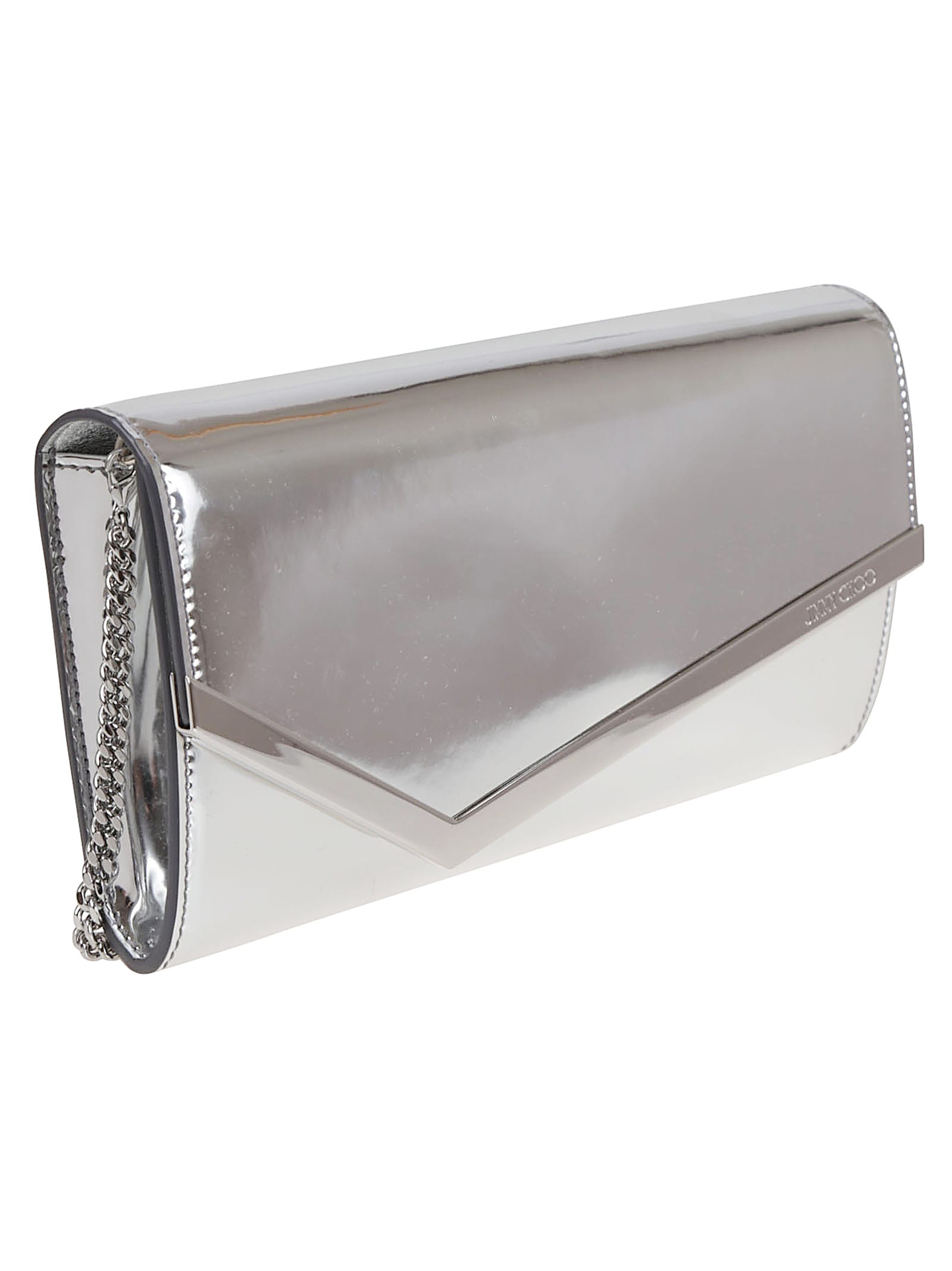 Jimmy Choo Emmie Patent Leather Clutch In Silver