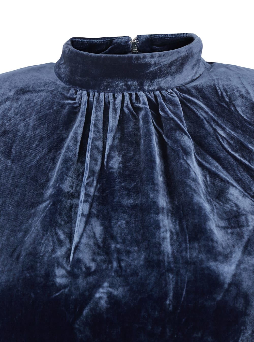 Rotate Birger Christensen Blue Mini Dress With High Neck And Rear Zip Closure In Velvet Woman In Blue
