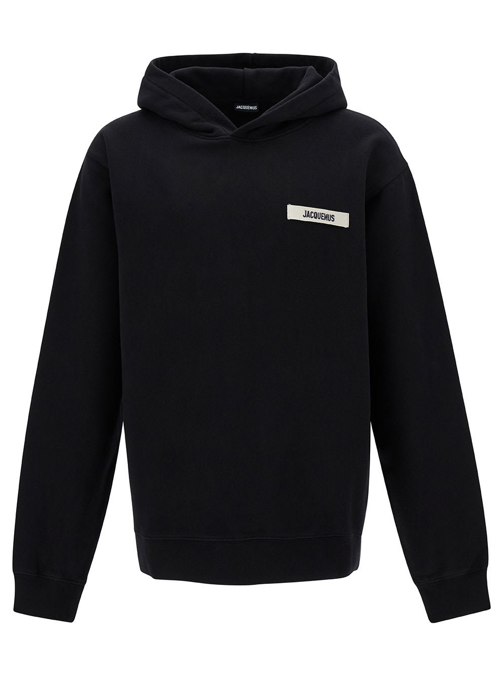 JACQUEMUS LE HOODIE GROS-GRAIN BLACK HOODIE WITH LOGO PATCH IN COTTON MAN