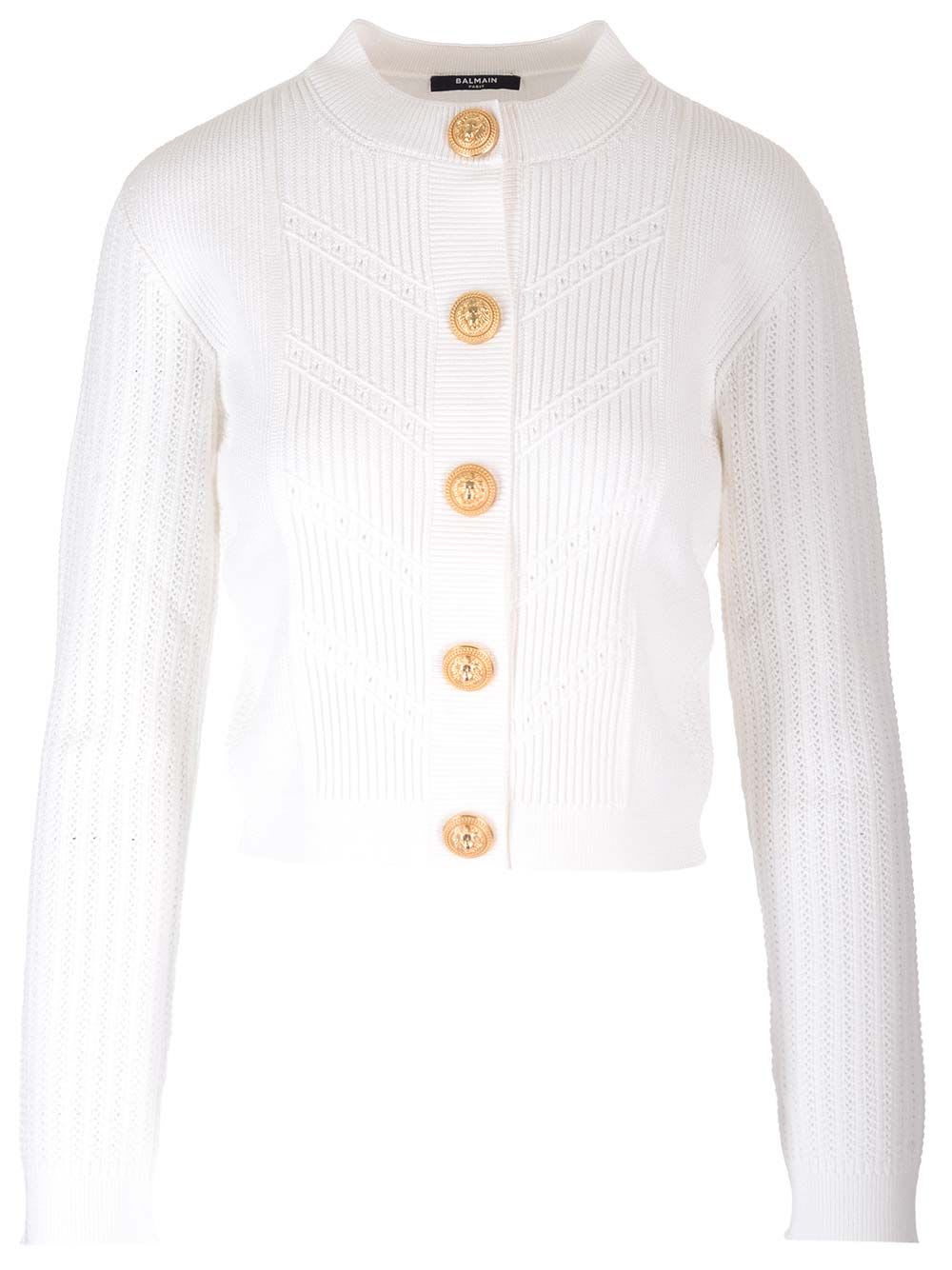 Shop Balmain Short Knitted Cardigan In White