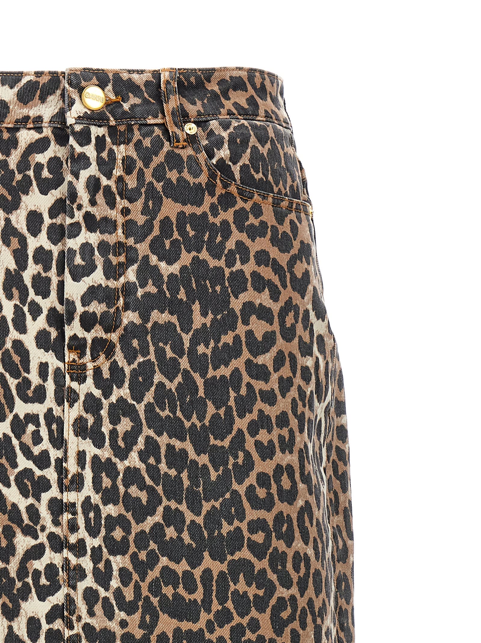 Ganni Animal Print Long Skirt In Leopard