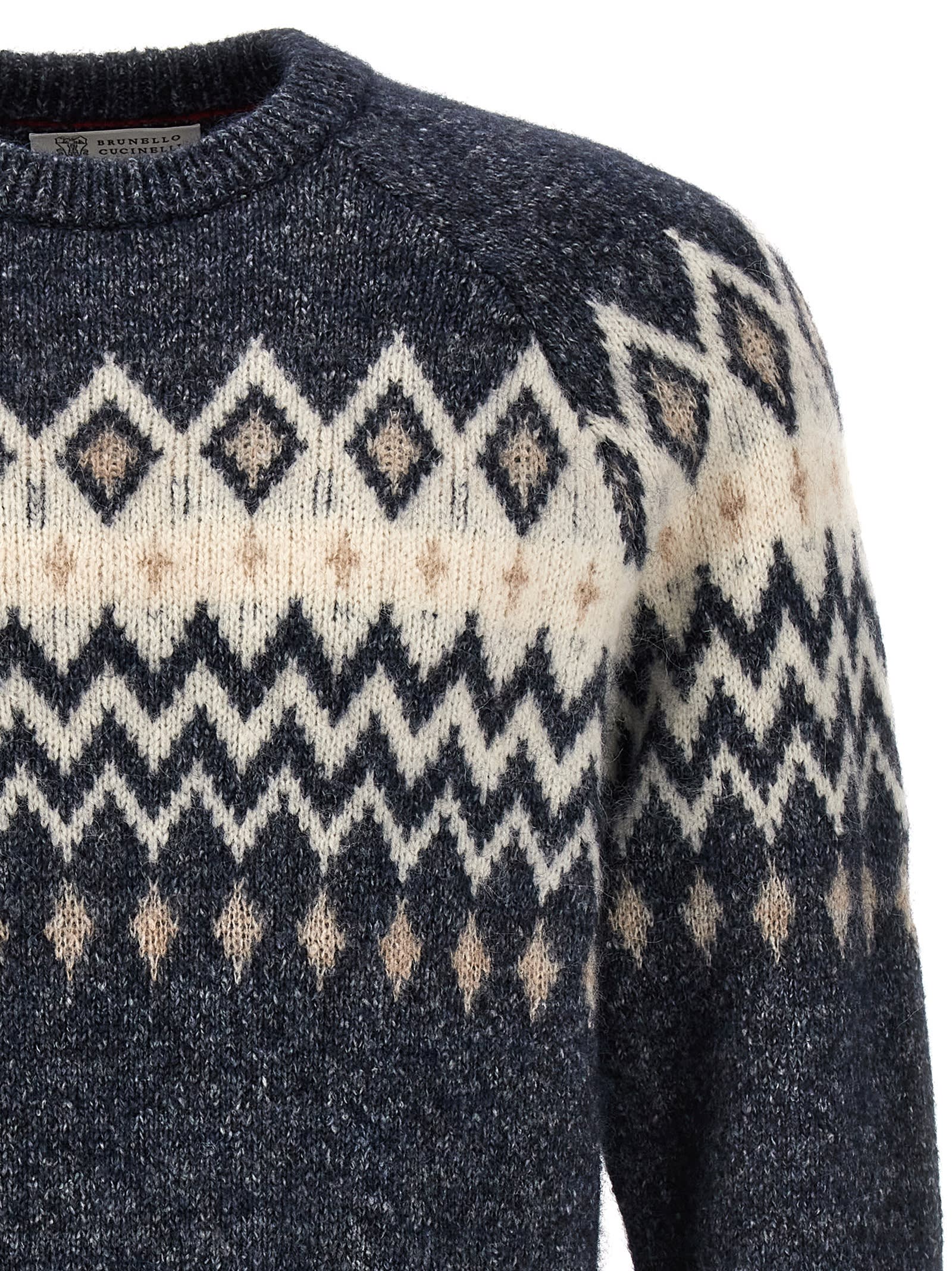 Shop Brunello Cucinelli Jacquard Sweater In Blue