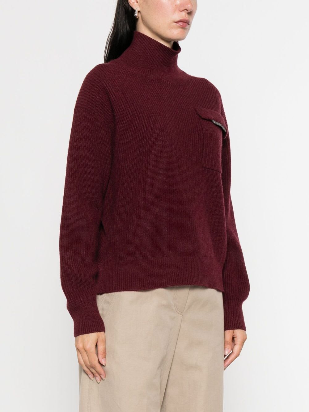 Brunello Cucinelli Cashmere Turtle-neck Jumper In Burgundy