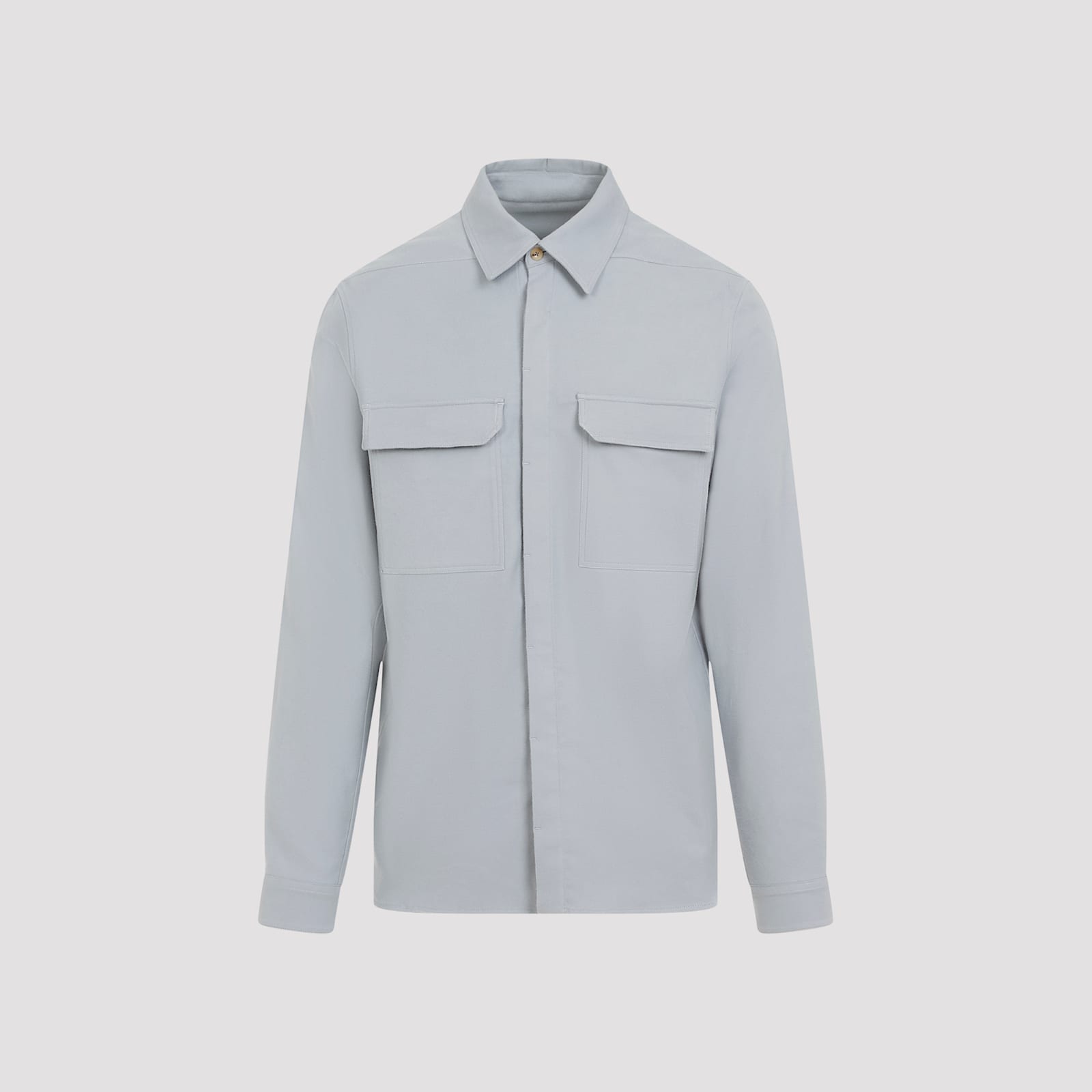 Rick Owens Work Shirt With Double Stitching And Flap Pockets In Pale Blue