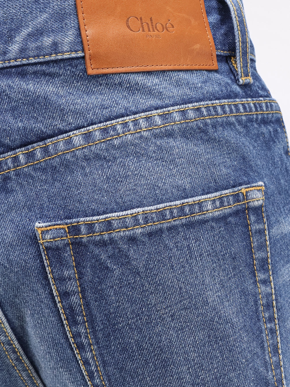 Chloé Blue High Waisted Jeans With Wide Leg And Logo Patch On The Rear In Denim Woman In Blue