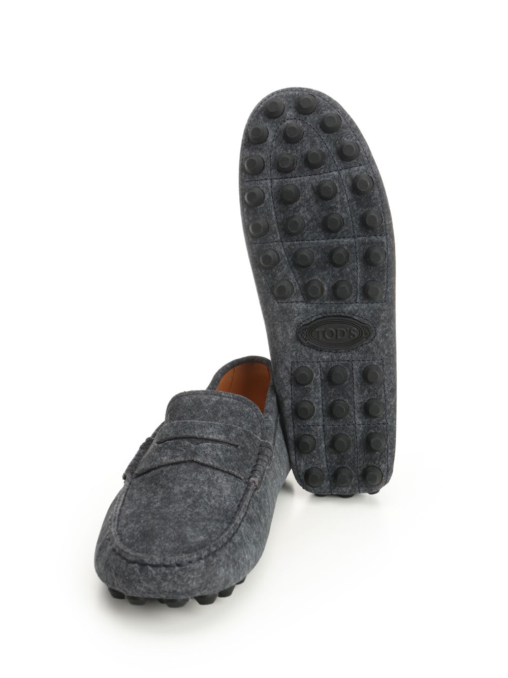 Tod's Almond Toe Leather Loafers With Penny Strap In Blue