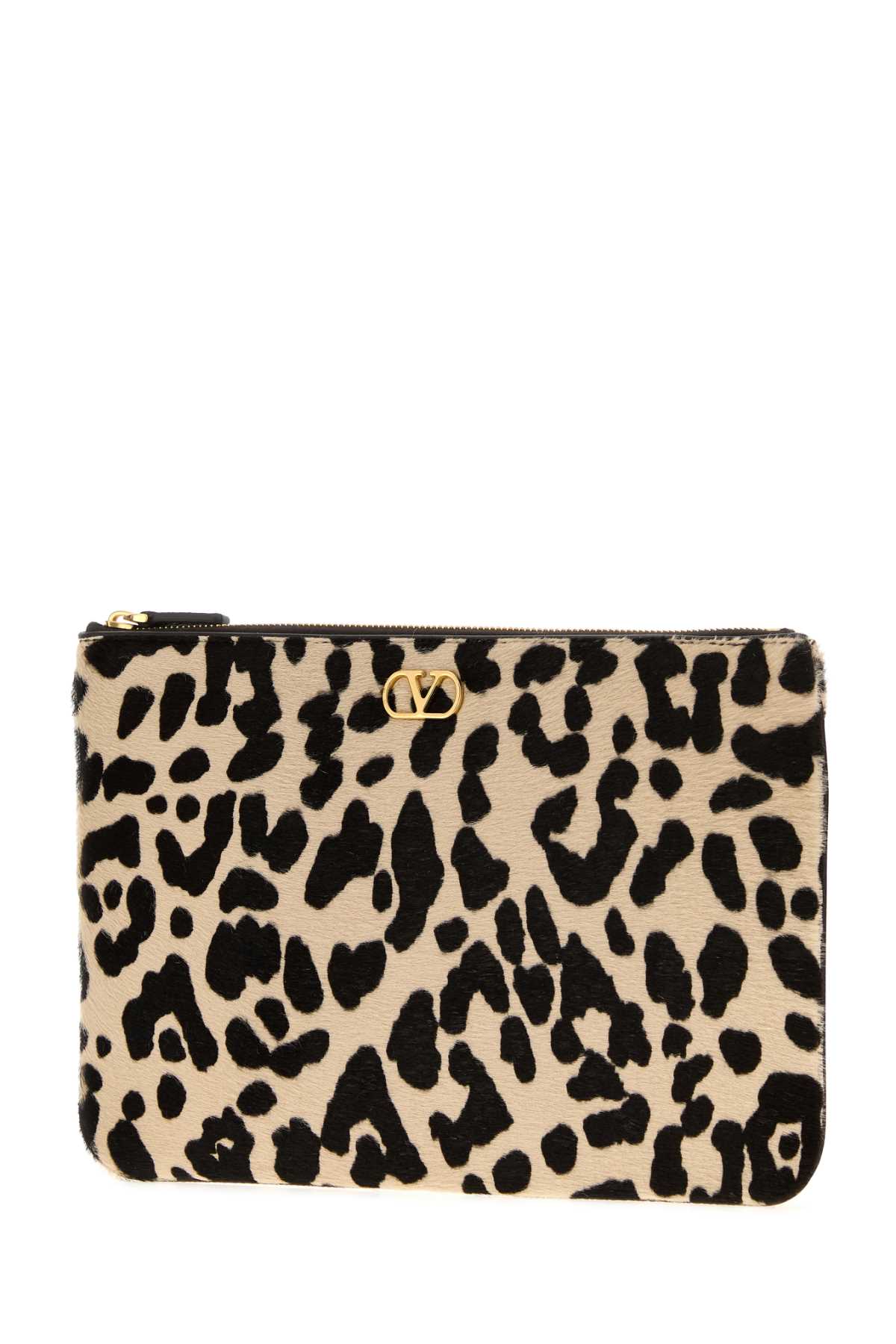 Valentino Vlogo Signature Medium Leopard-print Calf-hair Clutch In Multi