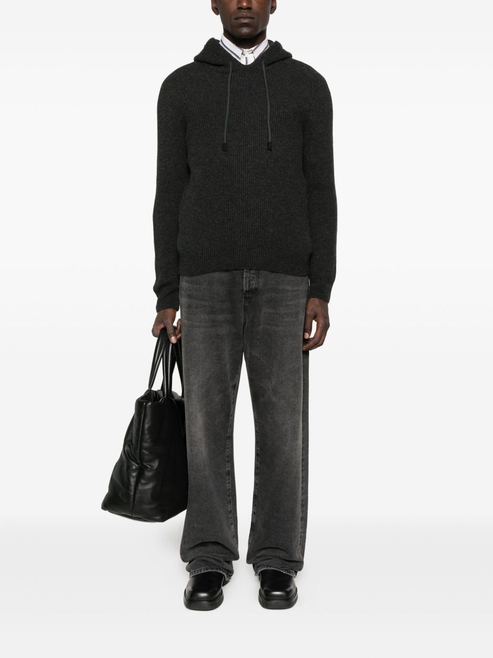 Tagliatore Dark Gray Ribbed Hooded Sweater In Gray