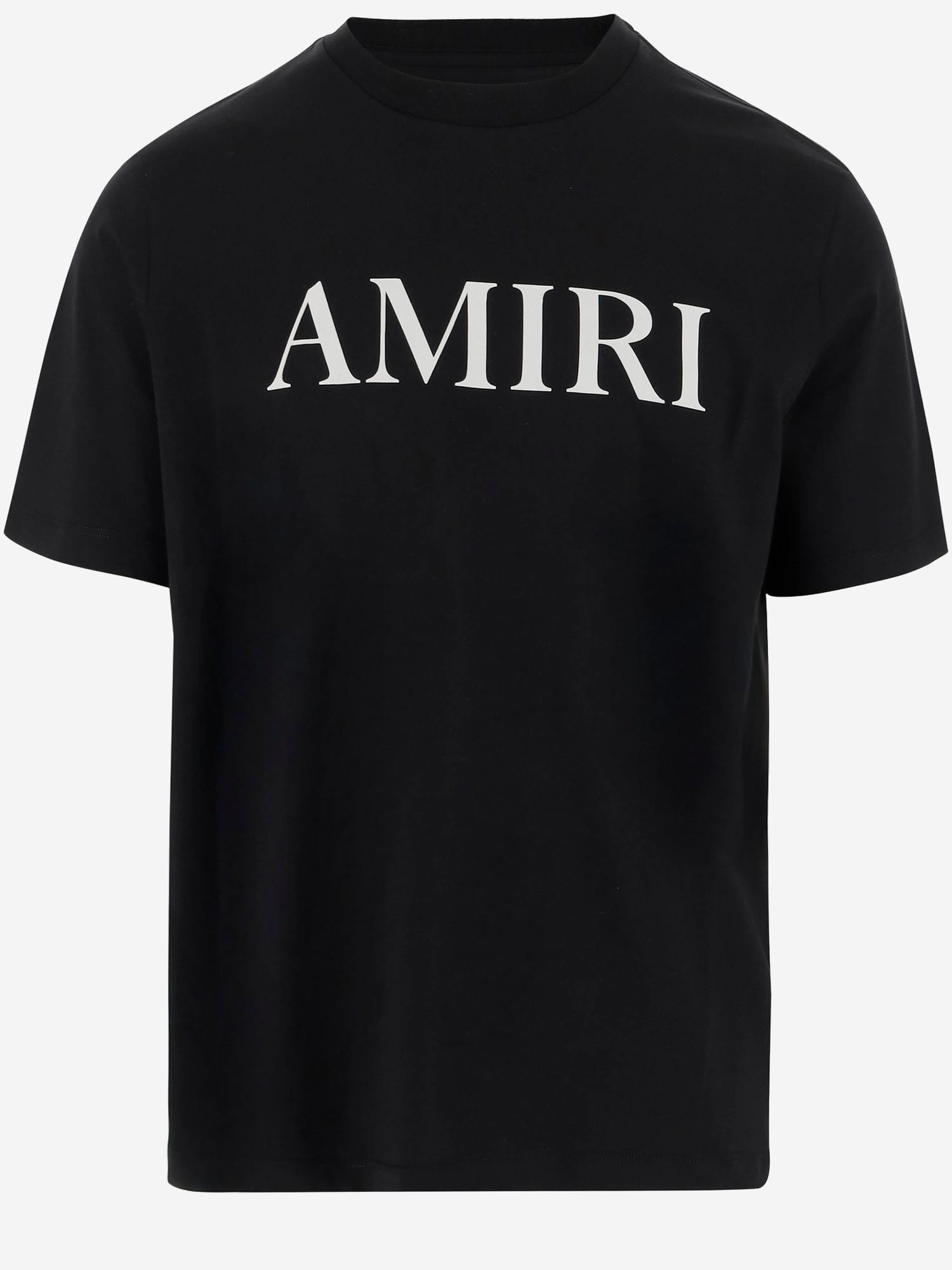 Amiri Black Crewneck T-shirt With Logo Lettering Print On The Front In Cotton Man In Black