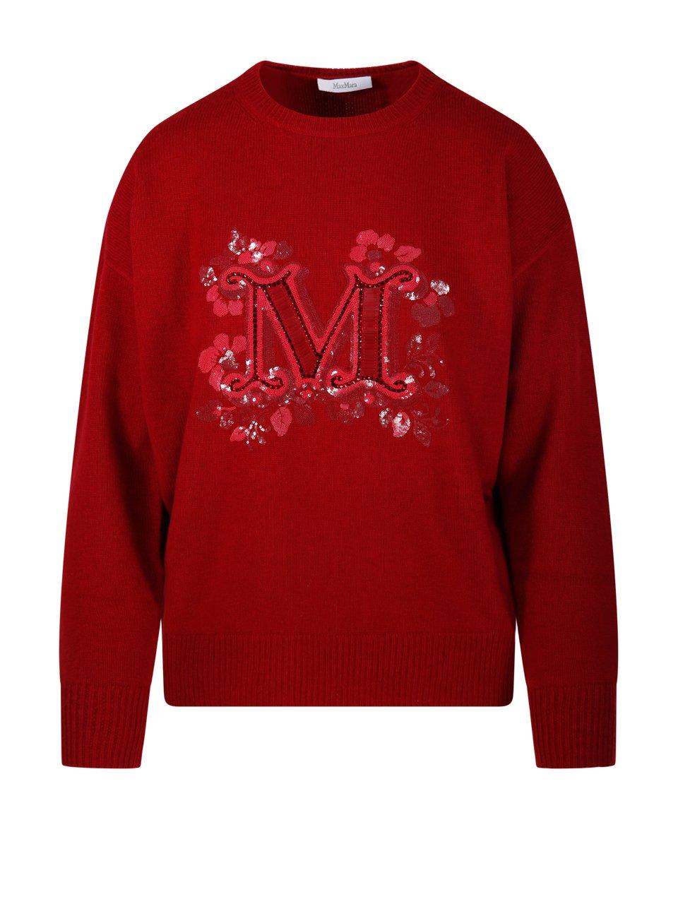 Max Mara Logo Embellished Crewneck Jumper In Red