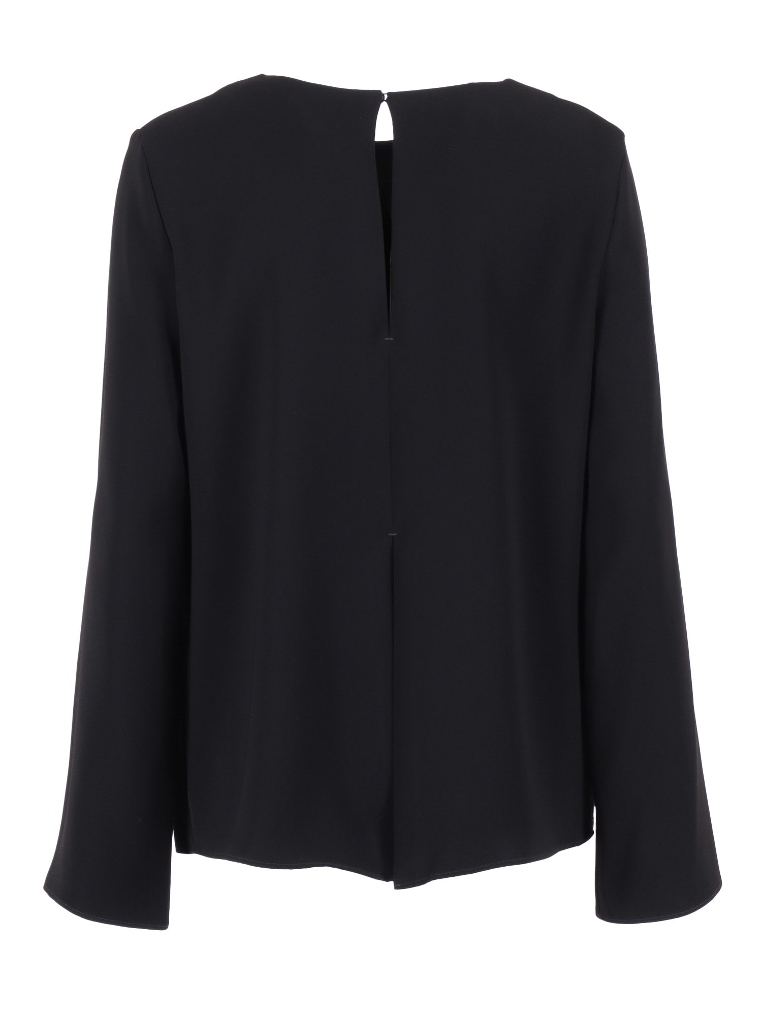 P.a.r.o.s.h Gathered Cuff Blouse With Round Neckline In Black