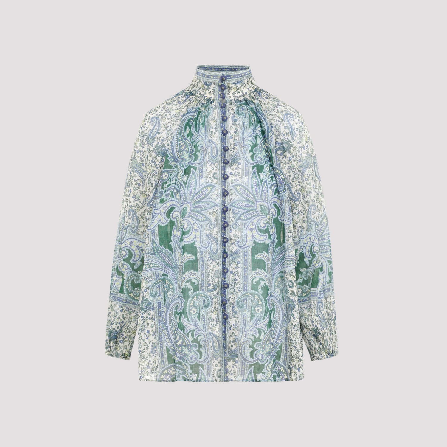 Shop Zimmermann Ottie Billow Blouse In Green Paisley