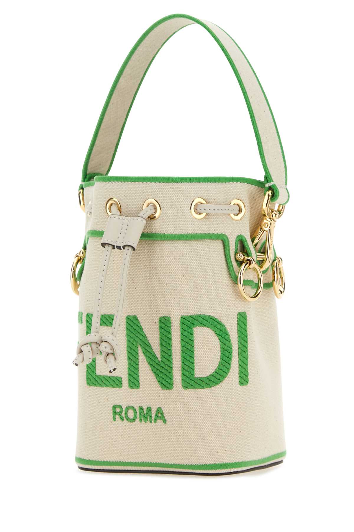 Shop Fendi Sand Canvas Mini Mon Tresor Bucket Bag In Green