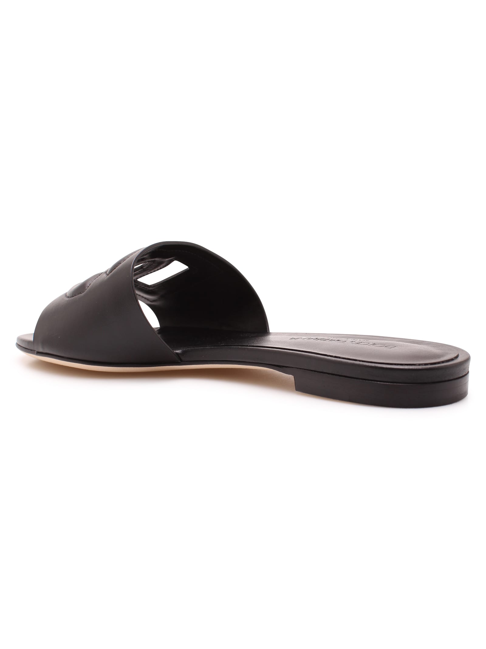 Shop Dolce & Gabbana Leather Sliders With Logo Dg