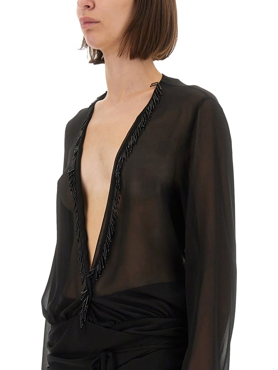 Attico Black Blouse With Deep Neckline In Black