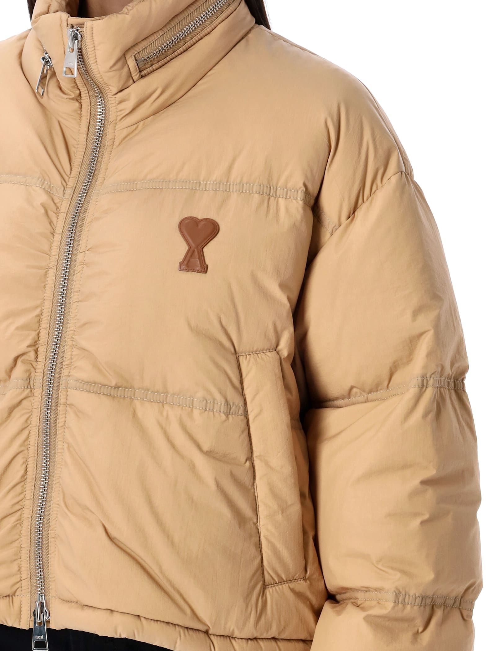 Shop Ami Alexandre Mattiussi Ami De Coeur Down Jacket In Sand