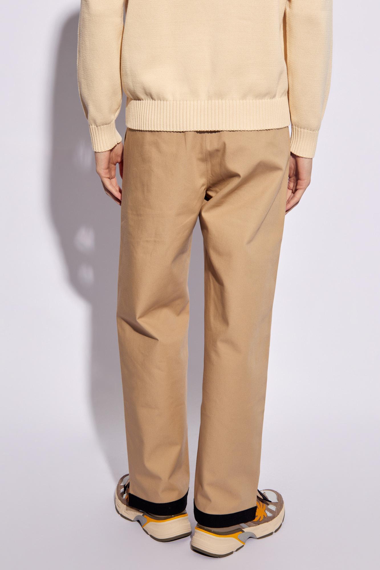 Shop Palm Angels Trousers With Logo In Beige