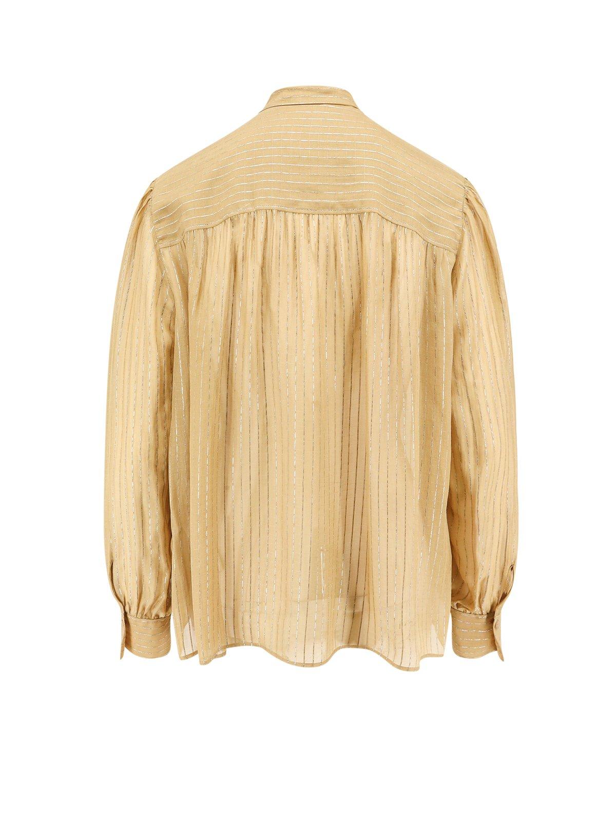 Shop Chloé Tie-neck Striped Blouse In Beige