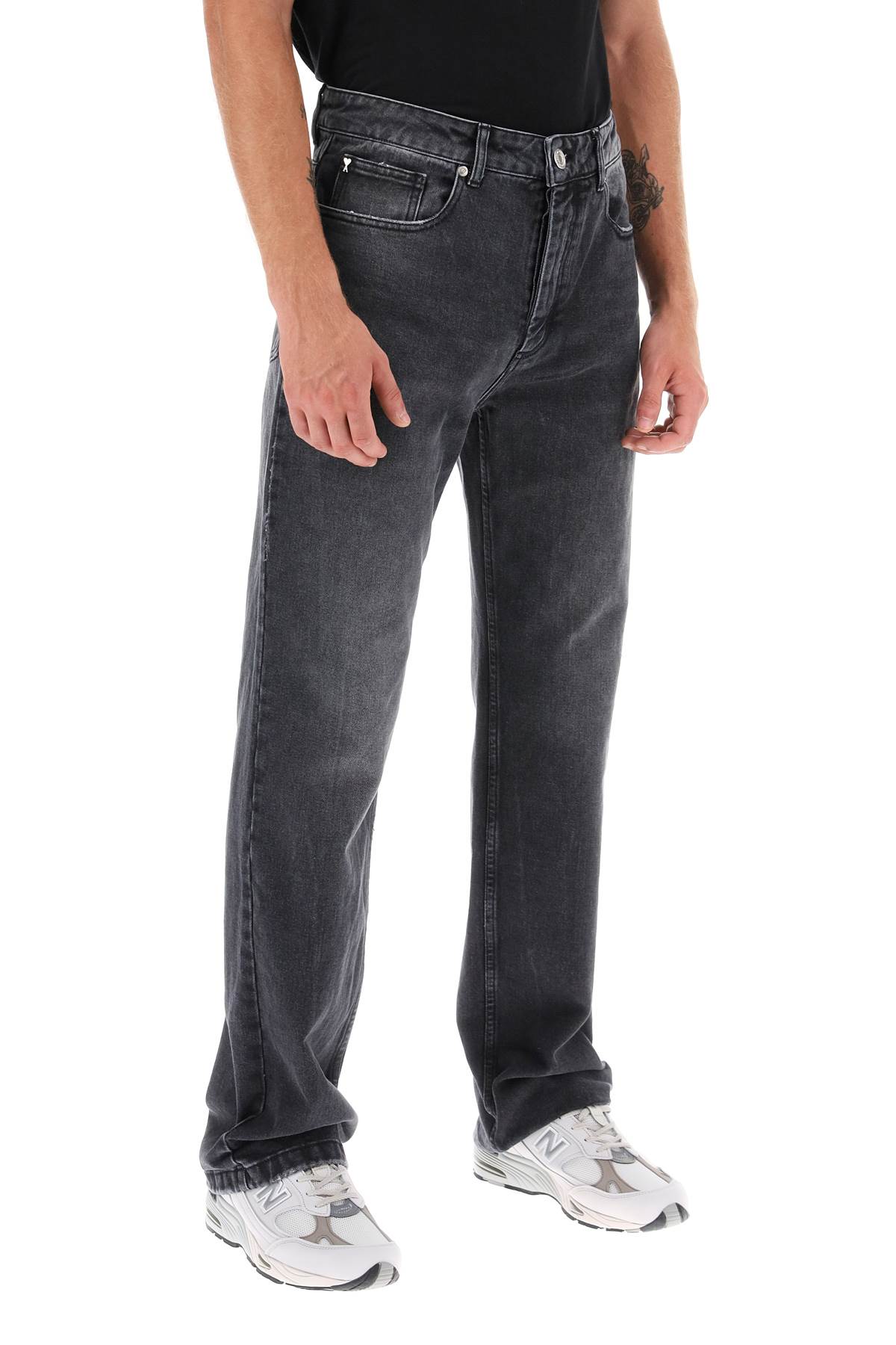 Shop Ami Alexandre Mattiussi Loose Jeans With Straight Cut In Used Black (grey)